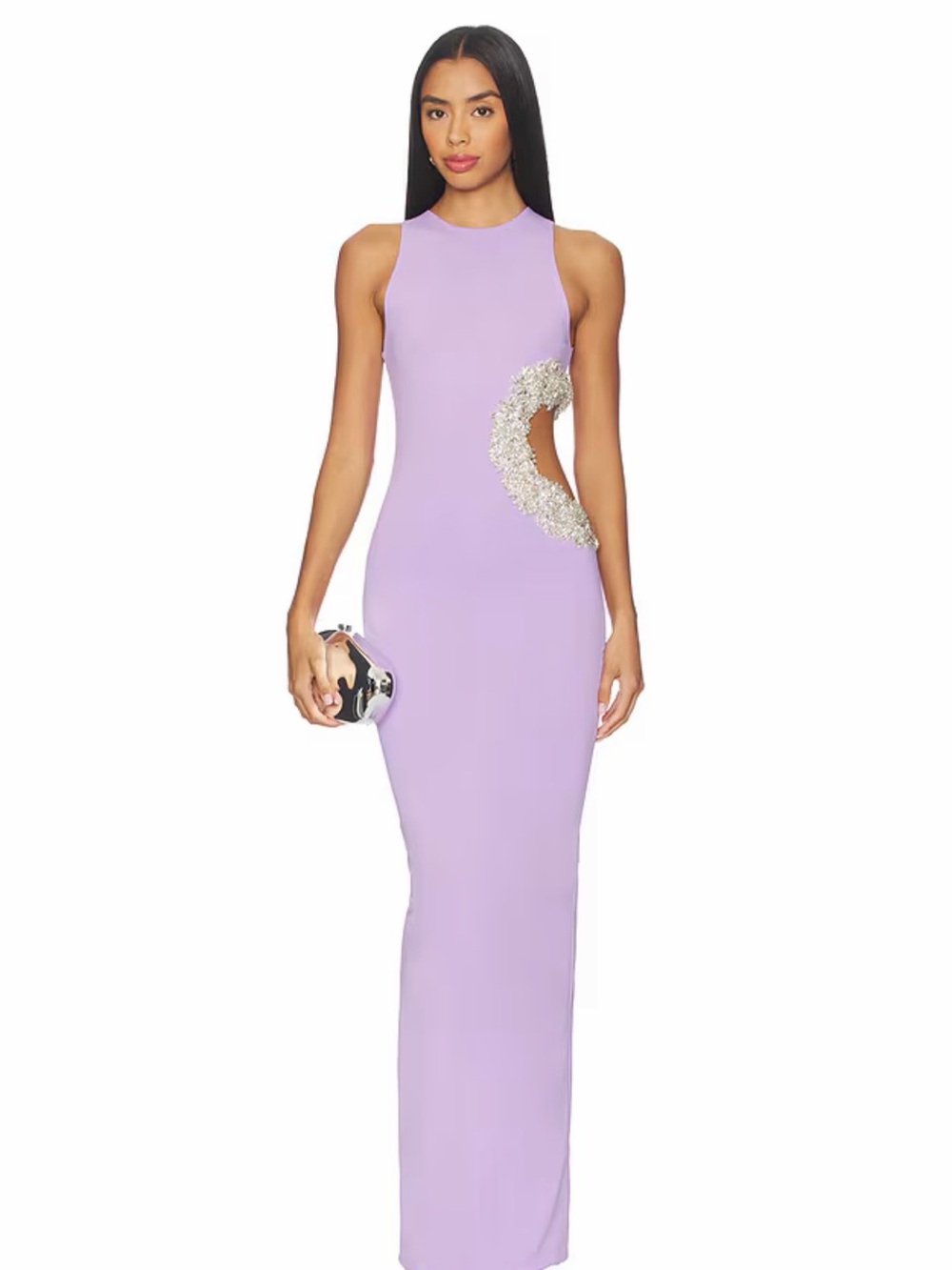 Bronx and Banco Lilac Cutout Embellished Evening Gown